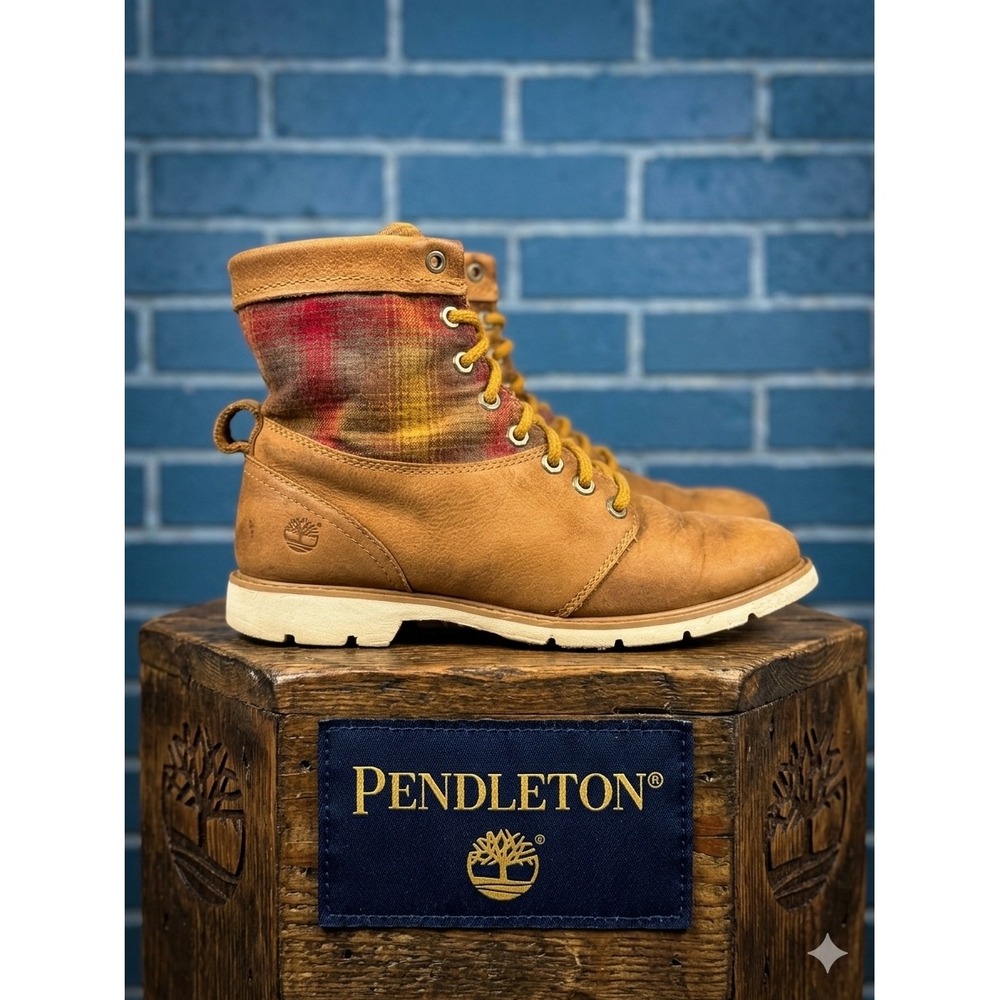 Timberland x Pendleton 🤎❤️Plaid Leather Boots -‎ Tan Red Flannel Gorpcore Boho